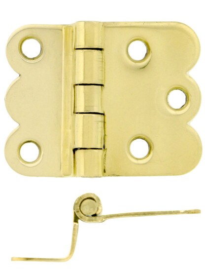 Pair of Hoosier Offset Cabinet Hinges - 1 1/4 inch x 1 3/4 inch in Un-Lacquered Brass.